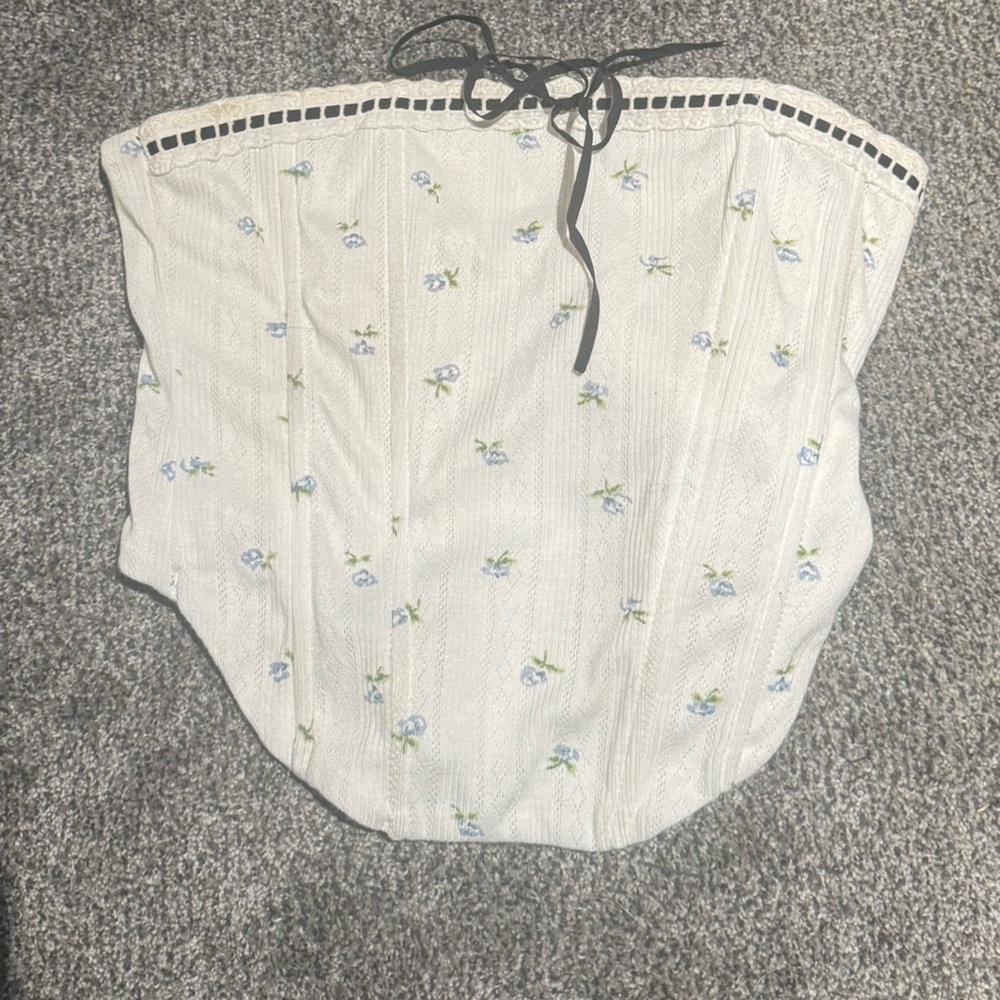 Lou & Grey Cream Floral Drawstring Corset Top